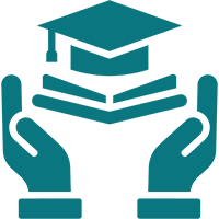 07 Hands holding books and graduation cap.
