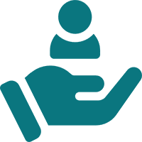 about03 Person icon above an open hand.